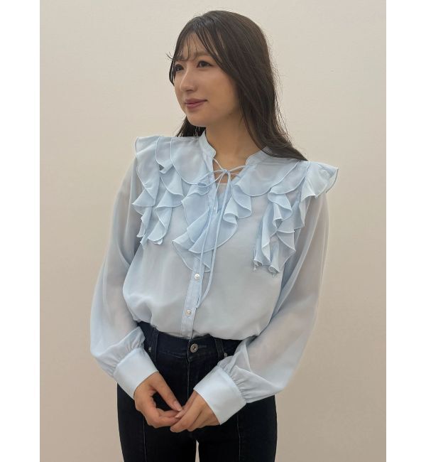 MERCURYDUO「シフォンロングスリーブラッフルブラウス」|シャツ・ブラウス|
