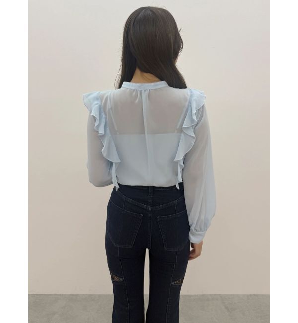 MERCURYDUO「シフォンロングスリーブラッフルブラウス」|シャツ・ブラウス|