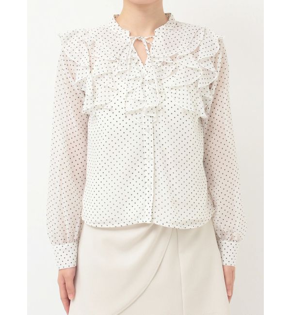 MERCURYDUO「シフォンロングスリーブラッフルブラウス」|シャツ・ブラウス|