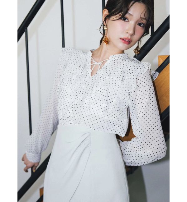 MERCURYDUO「シフォンロングスリーブラッフルブラウス」|シャツ・ブラウス|ミックス