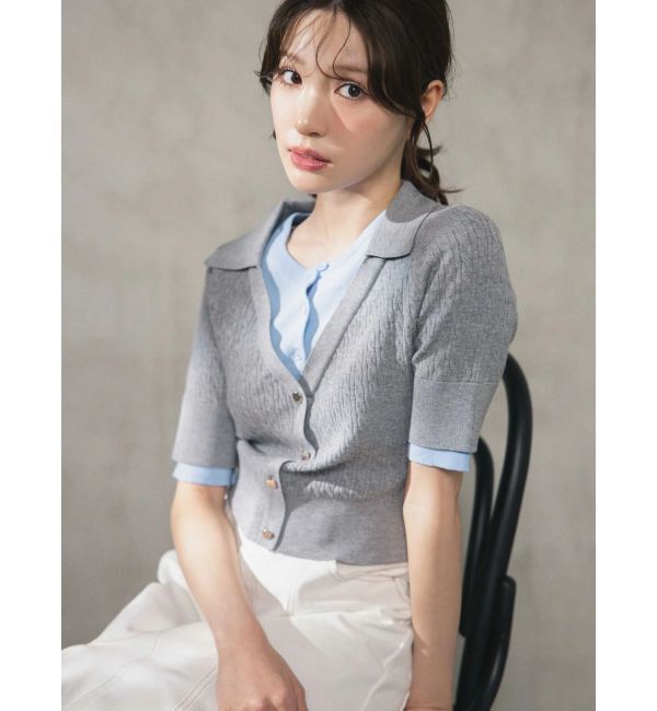 MERCURYDUO「バイカラーフェイクレイヤードニット」|ニット・セーター|グレー