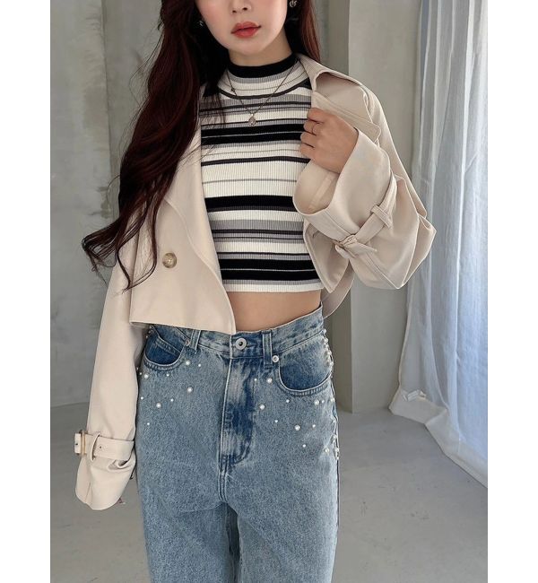 MERCURYDUO「マルチボーダークロップドニット」|ニット・セーター|