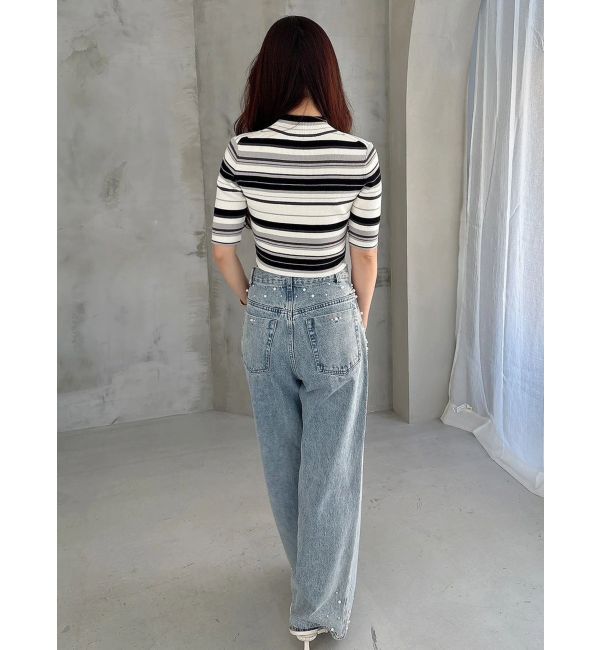 MERCURYDUO「マルチボーダークロップドニット」|ニット・セーター|