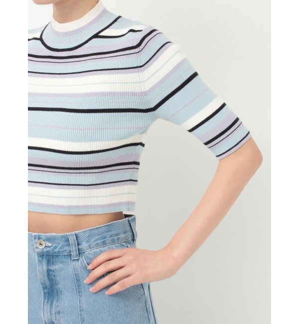 MERCURYDUO「マルチボーダークロップドニット」|ニット・セーター|
