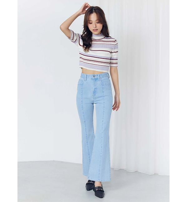 MERCURYDUO「マルチボーダークロップドニット」|ニット・セーター|