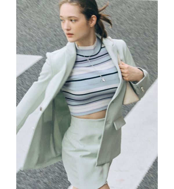 MERCURYDUO「マルチボーダークロップドニット」|ニット・セーター|アイスブルー