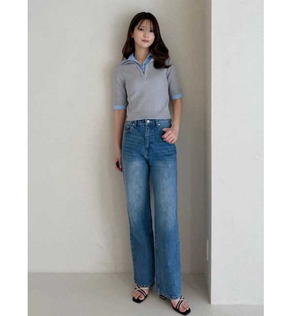 MERCURYDUO「シャツレイヤードライクハーフスリーブニット」|ニット・セーター|