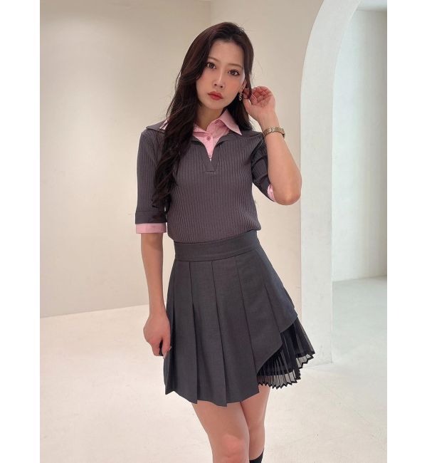 MERCURYDUO「シャツレイヤードライクハーフスリーブニット」|ニット・セーター|