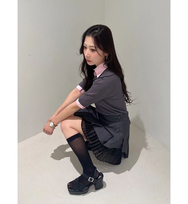 MERCURYDUO「シャツレイヤードライクハーフスリーブニット」|ニット・セーター|