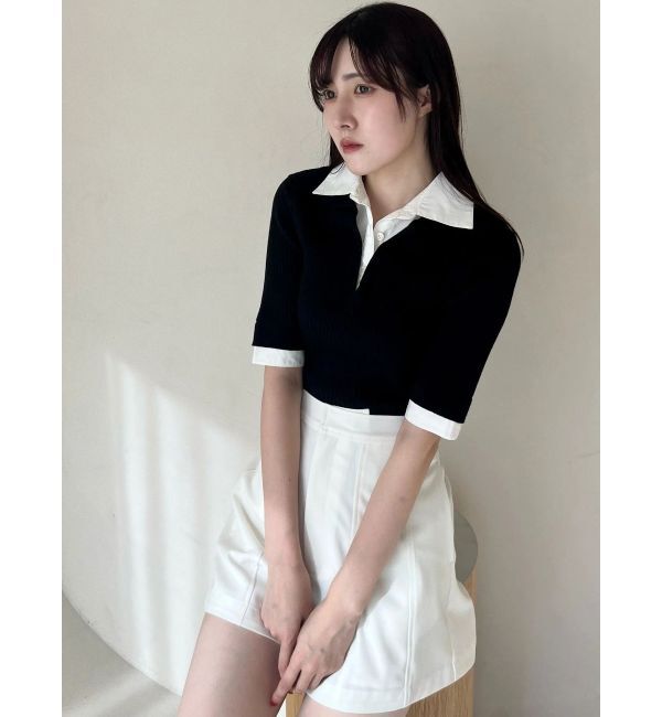 MERCURYDUO「シャツレイヤードライクハーフスリーブニット」|ニット・セーター|