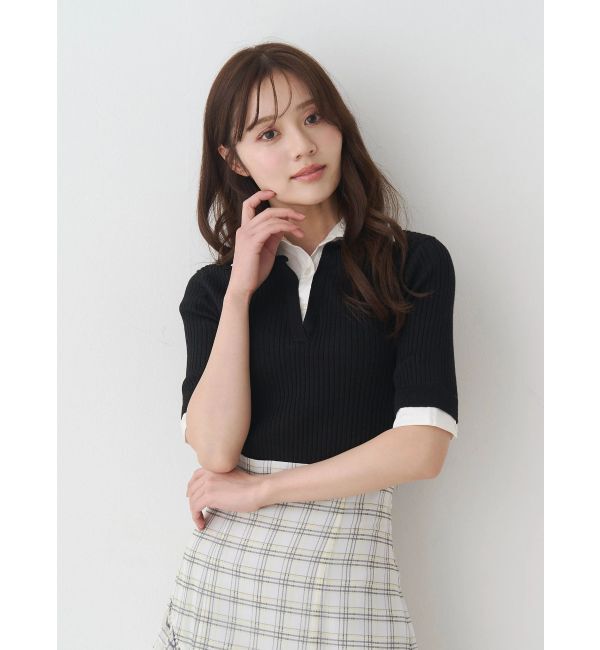 MERCURYDUO「シャツレイヤードライクハーフスリーブニット」|ニット・セーター|
