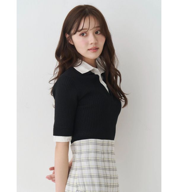 MERCURYDUO「シャツレイヤードライクハーフスリーブニット」|ニット・セーター|