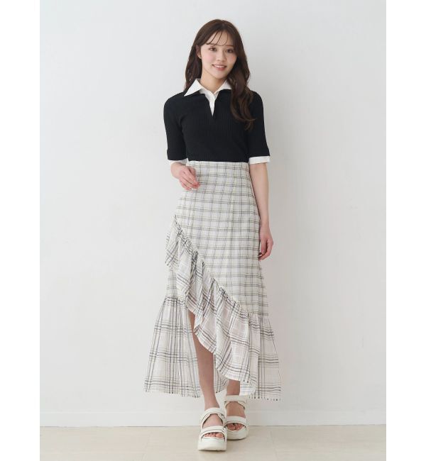 MERCURYDUO「シャツレイヤードライクハーフスリーブニット」|ニット・セーター|