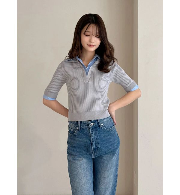 MERCURYDUO「シャツレイヤードライクハーフスリーブニット」|ニット・セーター|
