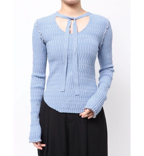 LAGUNAMOON「デザインリブボウタイニットプルオーバー」|ニット・セーター|ブルー