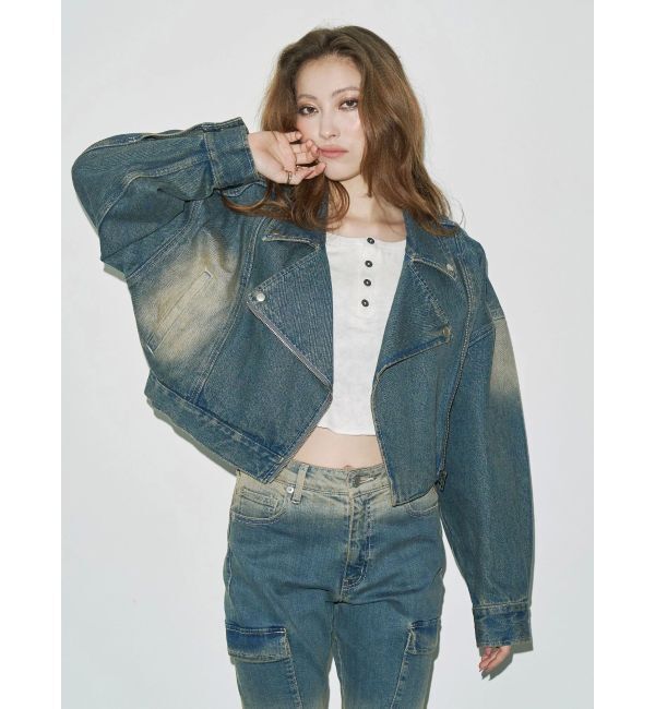 EVRIS「グラデーションデニムショートライダース【セットアップ着用可能】」|デニムジャケット|