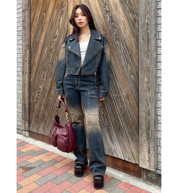 EVRIS「グラデーションデニムショートライダース【セットアップ着用可能】」|デニムジャケット|