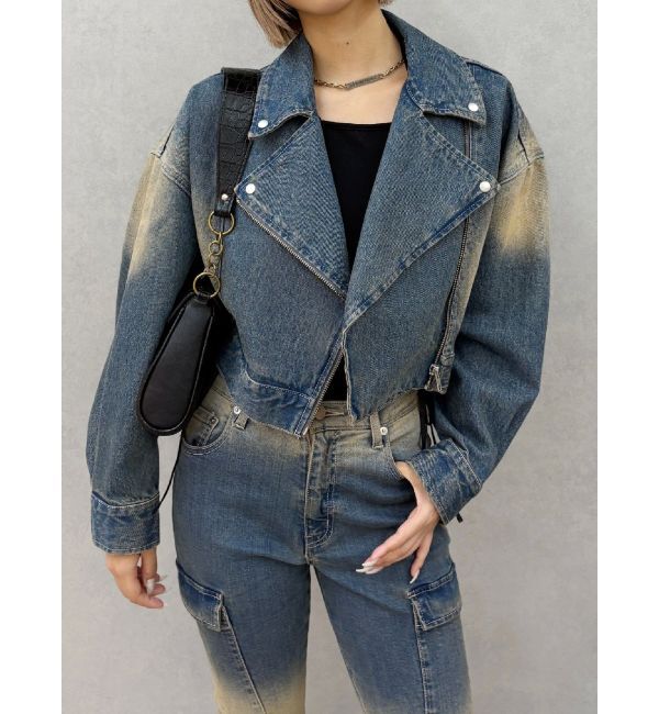 EVRIS「グラデーションデニムショートライダース【セットアップ着用可能】」|デニムジャケット|