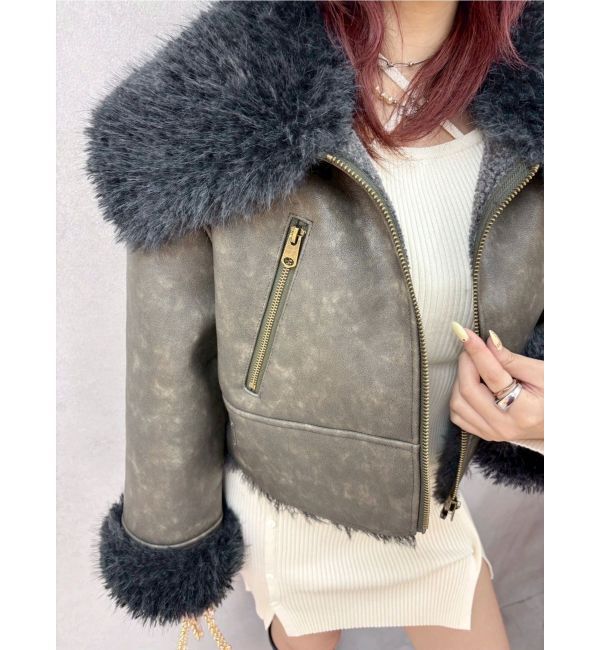 EVRIS「BIGカラーフェイクファーショートブルゾン」|ブルゾン・スタジャン|