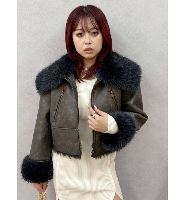 EVRIS「BIGカラーフェイクファーショートブルゾン」|ブルゾン・スタジャン|