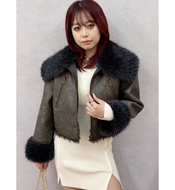 EVRIS「BIGカラーフェイクファーショートブルゾン」|ブルゾン・スタジャン|