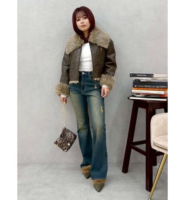 EVRIS「BIGカラーフェイクファーショートブルゾン」|ブルゾン・スタジャン|