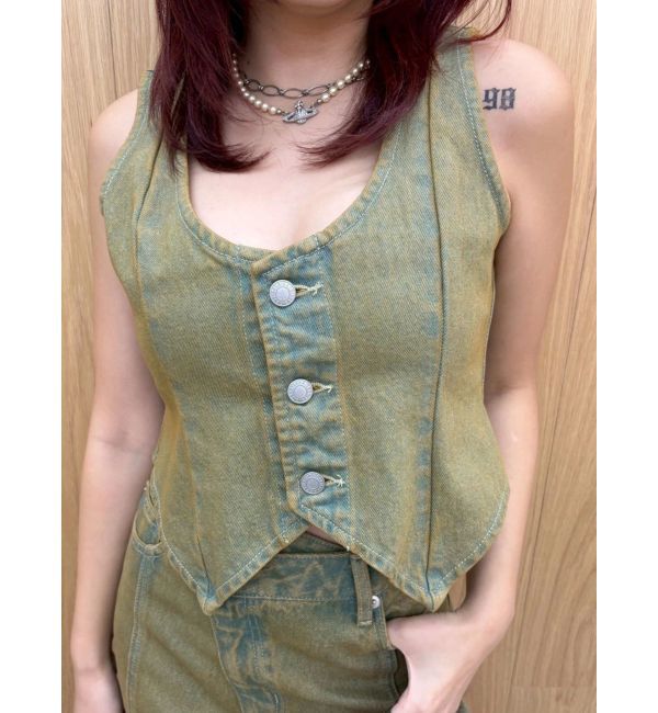 EVRIS「ヴィンテージライクデニムベスト【セットアップ着用可能】」|テーラードジャケット|