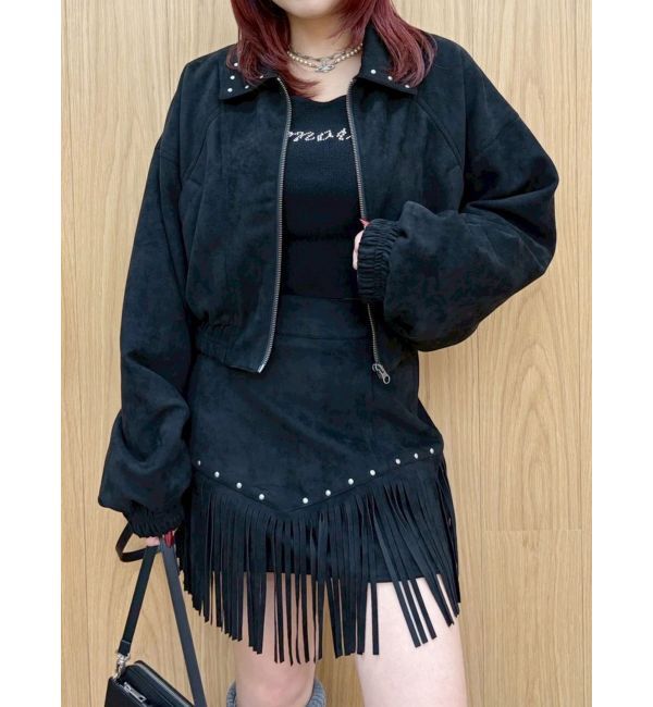 EVRIS「フェイクスウェードフリンジスタッズミニスカート【セットアップ着用可能】」|スカート|