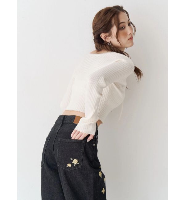 EVRIS「Embroideryカットアウトワイドデニムパンツ【セットアップ着用可能】」|デニム|