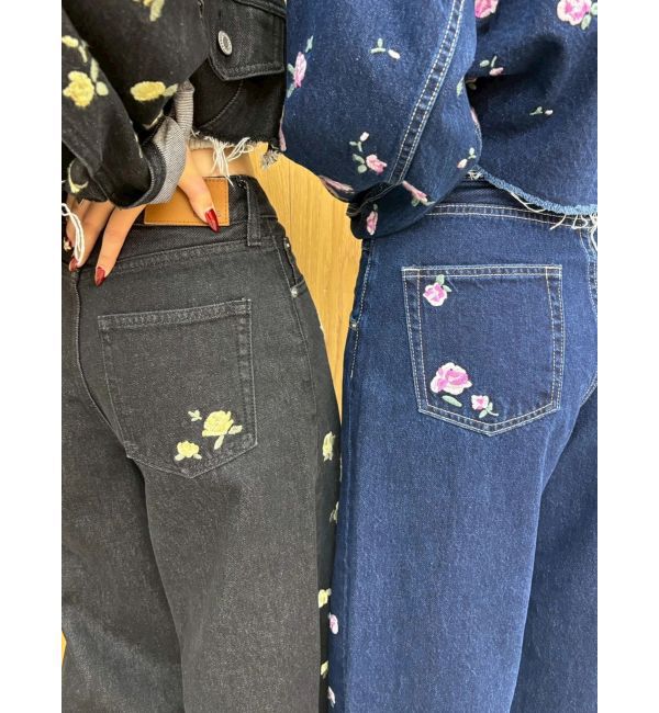 EVRIS「Embroideryカットアウトワイドデニムパンツ【セットアップ着用可能】」|デニム|