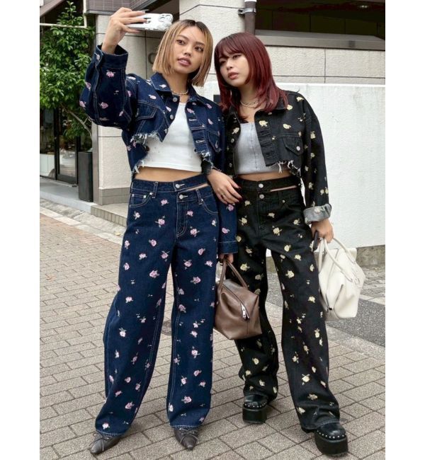 EVRIS「Embroideryカットアウトワイドデニムパンツ【セットアップ着用可能】」|デニム|