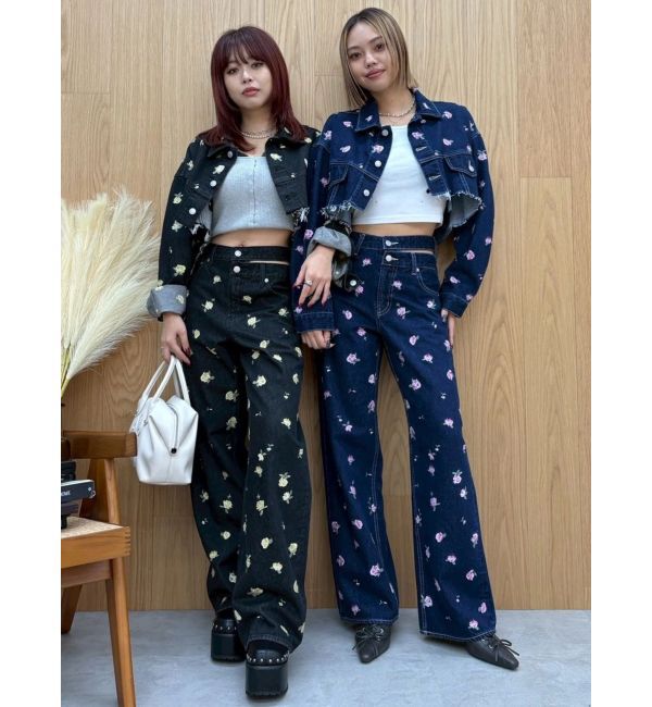 EVRIS「Embroideryカットアウトワイドデニムパンツ【セットアップ着用可能】」|デニム|