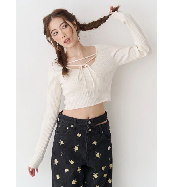 EVRIS「Embroideryカットアウトワイドデニムパンツ【セットアップ着用可能】」|デニム|