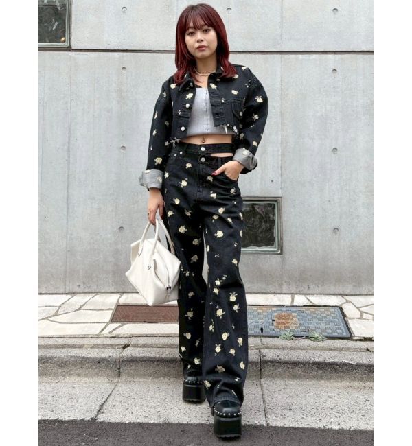 EVRIS「Embroideryカットアウトワイドデニムパンツ【セットアップ着用可能】」|デニム|