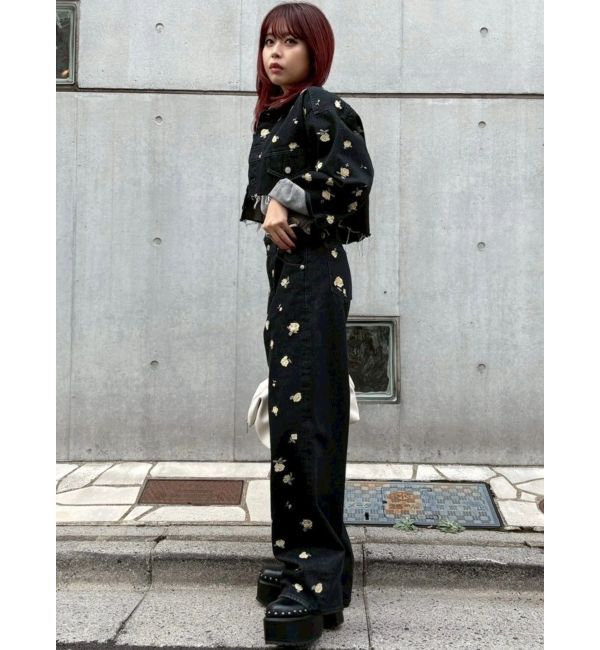 EVRIS「Embroideryカットアウトワイドデニムパンツ【セットアップ着用可能】」|デニム|