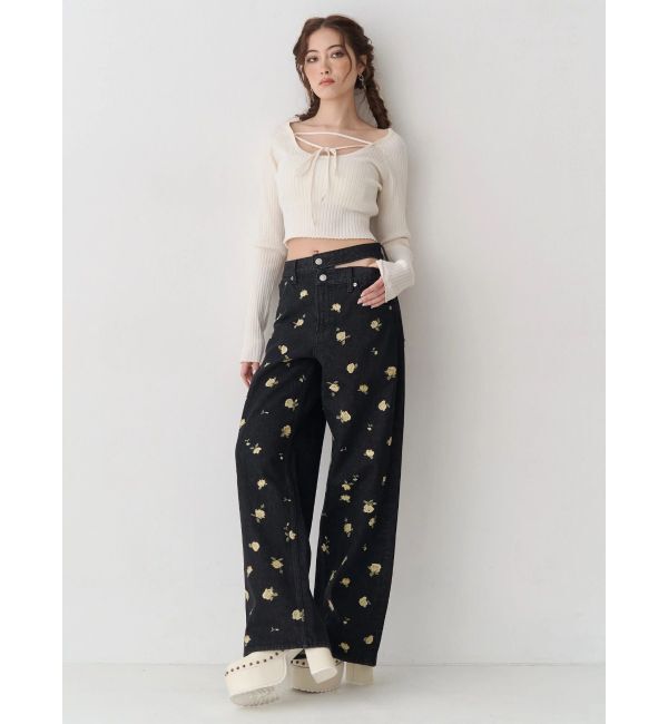 EVRIS「Embroideryカットアウトワイドデニムパンツ【セットアップ着用可能】」|デニム|