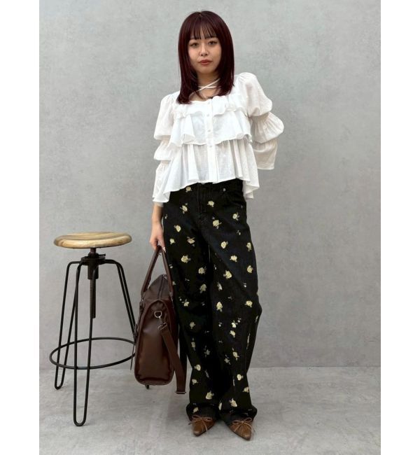 EVRIS「Embroideryカットアウトワイドデニムパンツ【セットアップ着用可能】」|デニム|