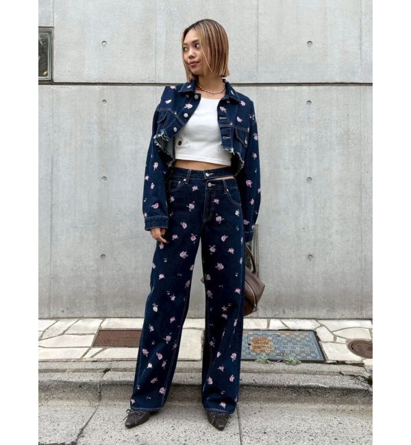 EVRIS「Embroideryカットアウトワイドデニムパンツ【セットアップ着用可能】」|デニム|