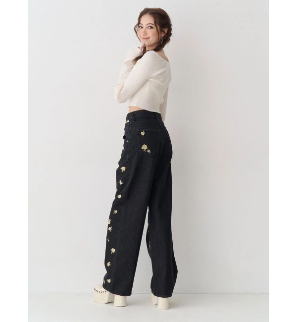 EVRIS「Embroideryカットアウトワイドデニムパンツ【セットアップ着用可能】」|デニム|