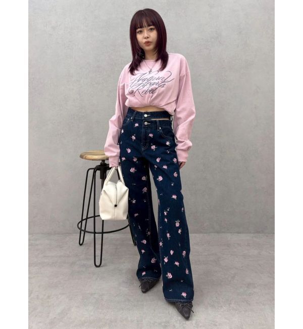 EVRIS「Embroideryカットアウトワイドデニムパンツ【セットアップ着用可能】」|デニム|