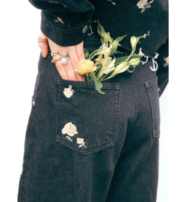EVRIS「Embroideryカットアウトワイドデニムパンツ【セットアップ着用可能】」|デニム|