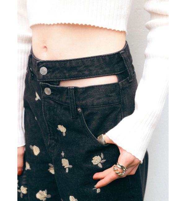 EVRIS「Embroideryカットアウトワイドデニムパンツ【セットアップ着用可能】」|デニム|