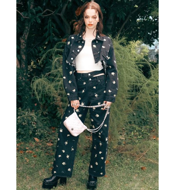 EVRIS「Embroideryカットアウトワイドデニムパンツ【セットアップ着用可能】」|デニム|