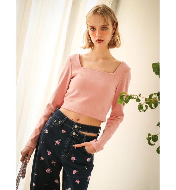 EVRIS「Embroideryカットアウトワイドデニムパンツ【セットアップ着用可能】」|デニム|