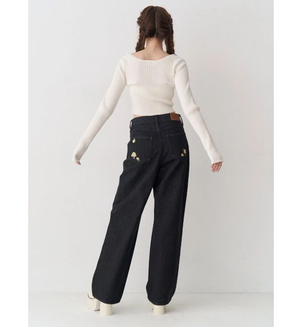 EVRIS「Embroideryカットアウトワイドデニムパンツ【セットアップ着用可能】」|デニム|