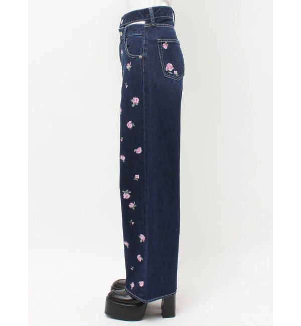 EVRIS「Embroideryカットアウトワイドデニムパンツ【セットアップ着用可能】」|デニム|