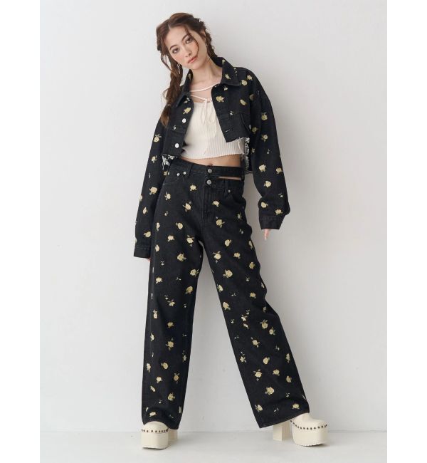 EVRIS「Embroideryカットアウトワイドデニムパンツ【セットアップ着用可能】」|デニム|