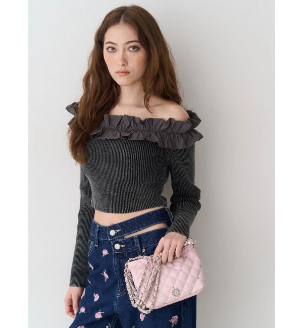 EVRIS「Embroideryカットアウトワイドデニムパンツ【セットアップ着用可能】」|デニム|