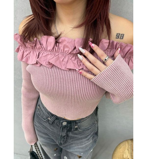 EVRIS「フリルピグメントニットトップス」|ニット・セーター|