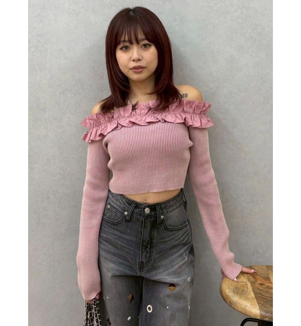 EVRIS「フリルピグメントニットトップス」|ニット・セーター|